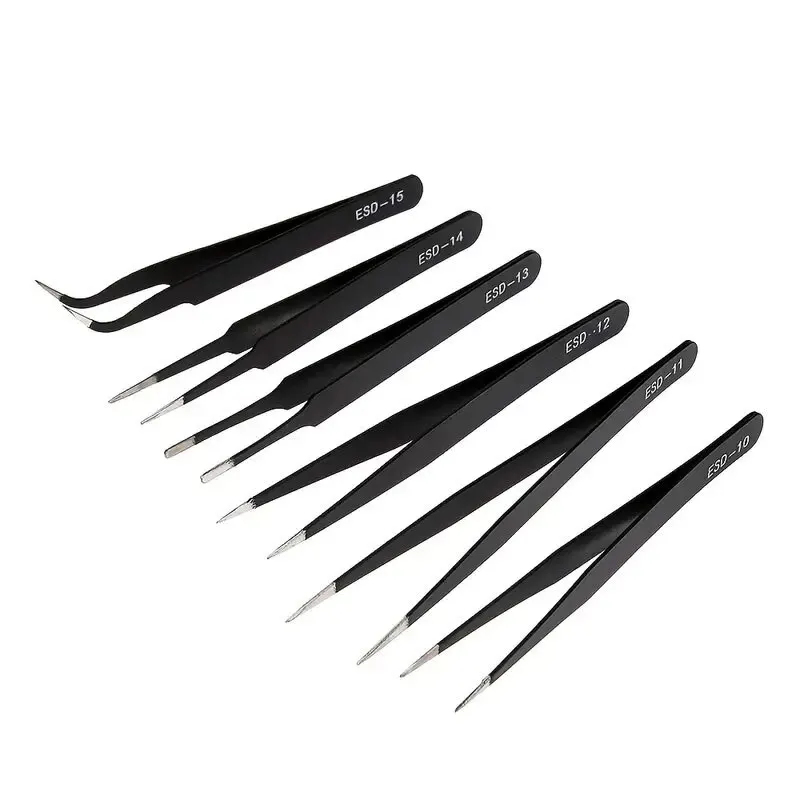 Electronics Repair Tools - ชุดแหนบยาวแบบแม่นยำ 6 ชิ้น รุ่นใหม่ ป้องกันไฟฟ้าสถิตย์ ESD