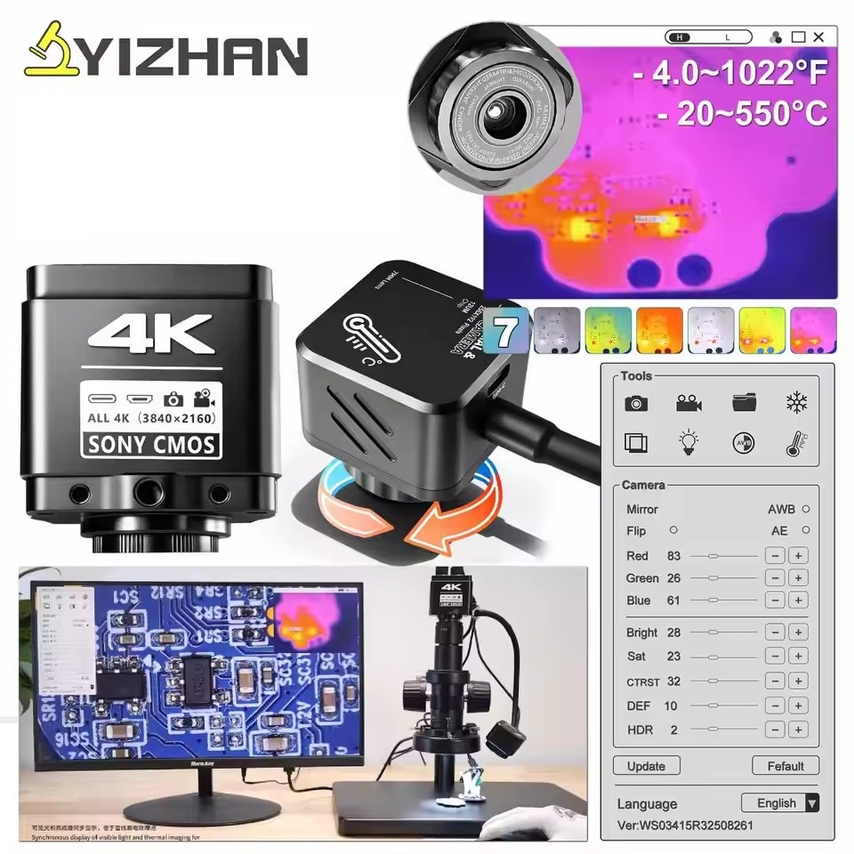 Electronics Repair Tools - YIZHAN กล้องถ่ายภาพความร้อน 256*192 พิกเซล 4k กล้องจุลทรรศน์อิเล็กทรอนิกส์สำหรับบัดกรี